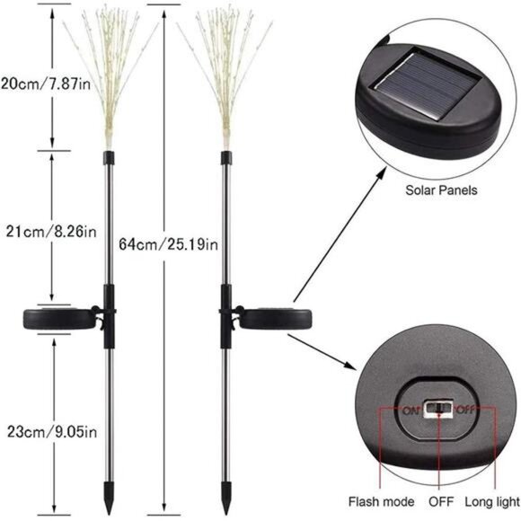 Solar Firework Lights Garden Decor 2 Pack, Waterproof LED Sparkler Lights Tall - Picture 4 of 7